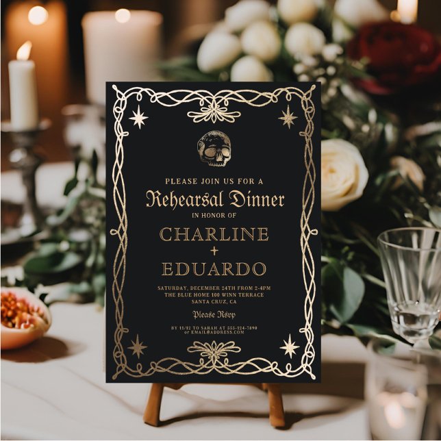 Invitación Cena de ensayo gótica oro negro (Subido por el creador)