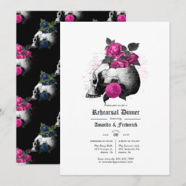 Invitación Cena de ensayo gótico azul marino y rosa caliente