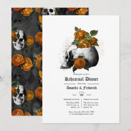 Invitación Cena de ensayo gótico floral naranja y negro