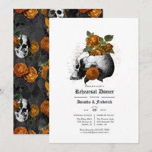 Invitación Cena de ensayo gótico floral naranja y negro