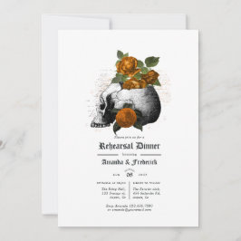 Invitación Cena de ensayo gótico floral naranja y negro