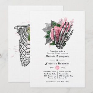 Invitación Cena de ensayo gótico floral rosa de Halloween