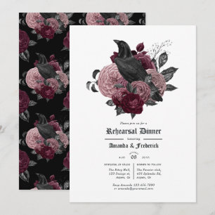 Invitación Cena de Ensayo Gótico Glam Burgundy Raven