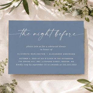 Invitación Cena de Ensayo Gris Azul Polvoriento. Boda Náutica