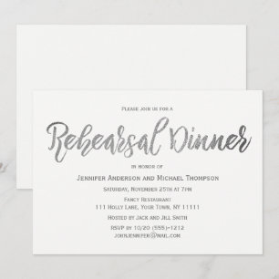 Invitación Cena de Ensayo Gris Plateado Elegante y Blanco