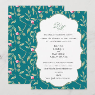 Invitación Cena de ensayo Harbour Blue y Basil Green
