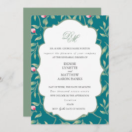 Invitación Cena de ensayo Harbour Blue y Basil Green