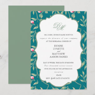 Invitación Cena de ensayo Harbour Blue y Basil Green