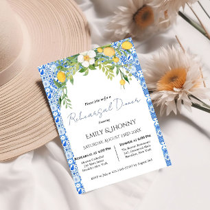 Invitación Cena de ensayo italiano del Mediterráneo azul limó