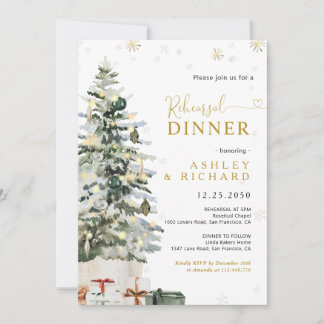 Invitación Cena de ensayo junto al árbol de Navidad