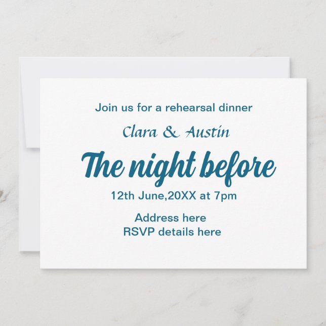 Invitación Cena de ensayo la noche anterior al mínimo (Anverso)