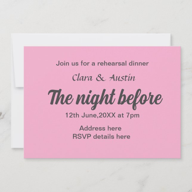 Invitación Cena de ensayo la noche anterior al mínimo (Anverso)
