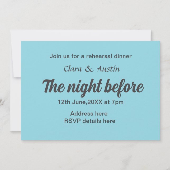 Invitación Cena de ensayo la noche anterior al mínimo (Anverso)