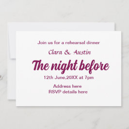 Invitación Cena de ensayo la noche anterior al mínimo