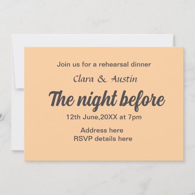 Invitación Cena de ensayo la noche anterior al mínimo (Anverso)