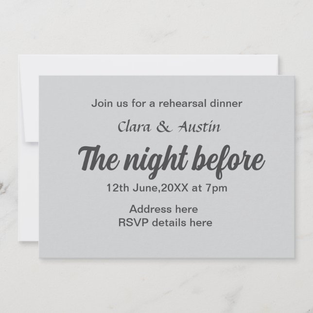 Invitación Cena de ensayo la noche anterior al mínimo (Anverso)