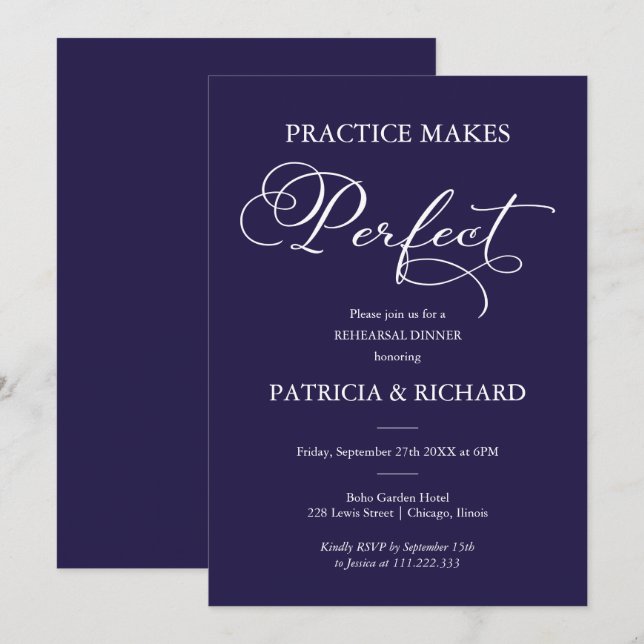 Invitación Cena de Ensayo La Práctica Hace la Perfección (Anverso / Reverso)