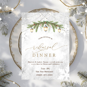 Invitación Cena de Ensayo Linterna Ramas de Invierno Copo de