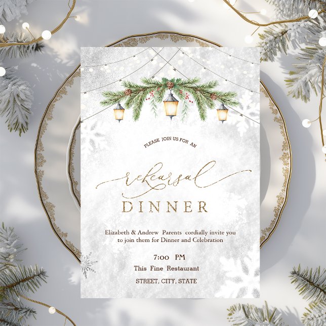 Invitación Cena de Ensayo Linterna Ramas de Invierno Copo de  (Subido por el creador)