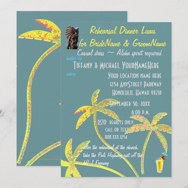 Invitación Cena de ensayo Luau (Anverso / Reverso)