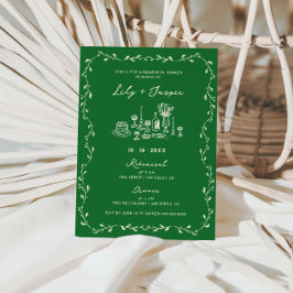Invitación Cena de Ensayo Mano Dibujada Crema Verde
