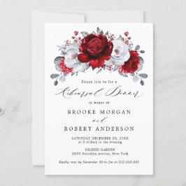 Invitación Cena de ensayo metálico Royal Red White Silver