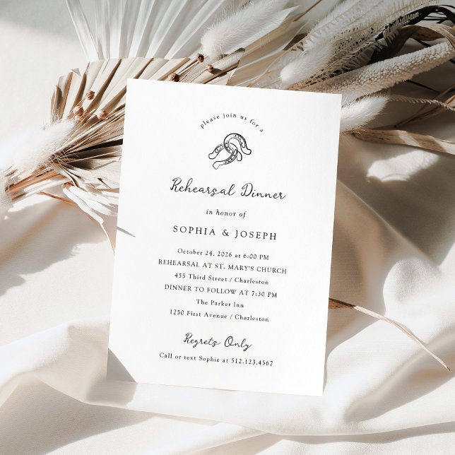 Invitación Cena de ensayo mínima de herradura en blanco y neg (Subido por el creador)