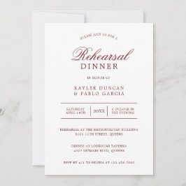 Invitación Cena de ensayo Minimalista blanco de Borgoña simpl