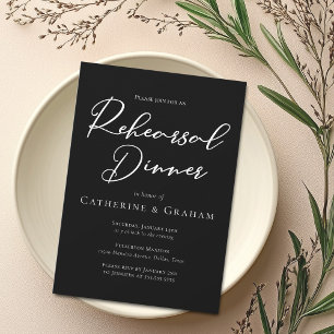 Invitación Cena de Ensayo Minimalista en Blanco y Negro Chic