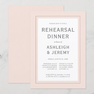 Invitación Cena de Ensayo Minimalista Moderna Rosa Pálido Gri