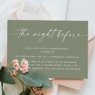 Invitación Cena de Ensayo Minimalista Verde Polvo