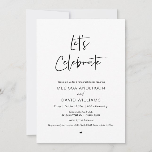 Invitación Cena de ensayo moderna, celebremos (Anverso)