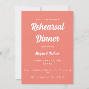 Invitación Cena de Ensayo Moderna Coral Rosa Boda