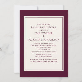 Invitación Cena de Ensayo Moderna Elegante Burgundy Crema