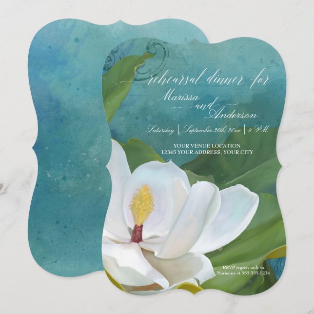 Invitación Cena de ensayo Moderna Elegante Magnolia Floral (Anverso / Reverso)