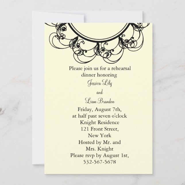 Invitación Cena de ensayo monograma (blanquecino) (Anverso)