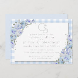 Invitación Cena de ensayo | Monograma Blue Gingham Floral