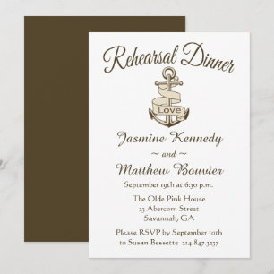 Invitación Cena de Ensayo Náutico Ancla Marrón Boda