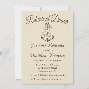 Invitación Cena de Ensayo Náutico Ancla Marrón Claro Bodas