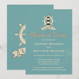 Invitación Cena de Ensayo Náutico Faro Azul Teal