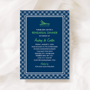 Invitación Cena de ensayo naval de barco verde marino