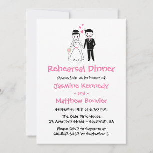 Invitación Cena de Ensayo Negro Boda Novia Novio Cartoon