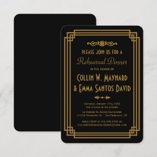 Invitación Cena de ensayo negro simple Art Deco invita a