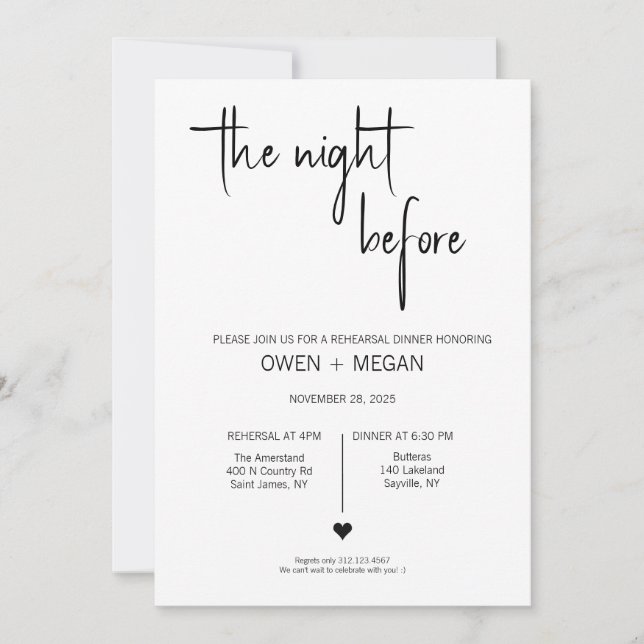 Invitación Cena de ensayo, noche anterior (Anverso)