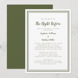 Invitación Cena de Ensayo Noche Antes de la Boda Verde Blanco