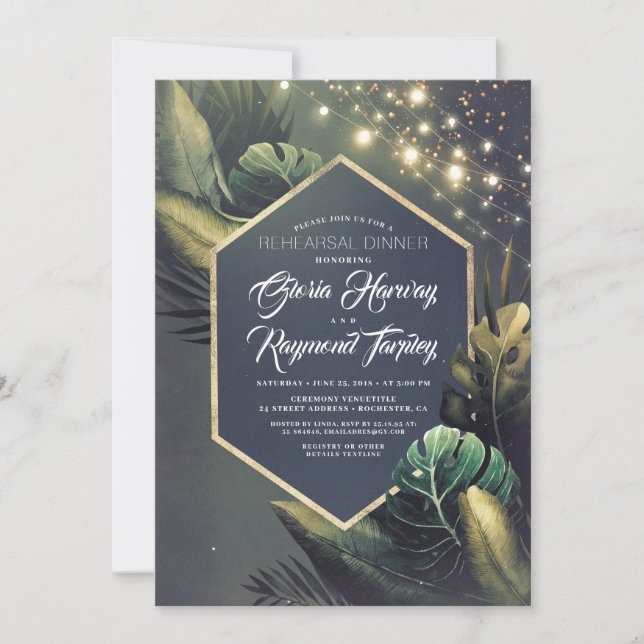 Invitación Cena de ensayo nocturno de playa tropical (Anverso)