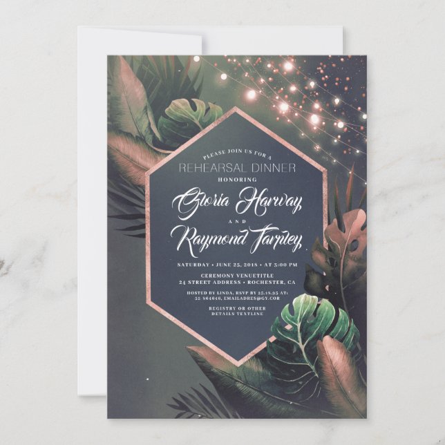 Invitación Cena de ensayo nocturno de playa tropical (Anverso)