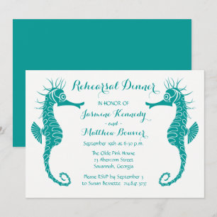 Invitación Cena de Ensayo Nupcial Caballo de Mar Playa Boda