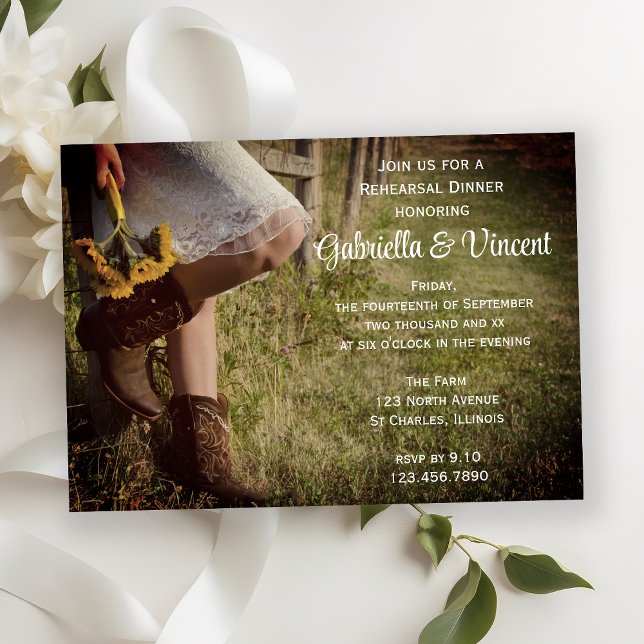 Invitación Cena de ensayo occidental de gallina y girasoles (Subido por el creador)