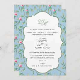 Invitación Cena de ensayo Omphalodes azul y verde albahaca